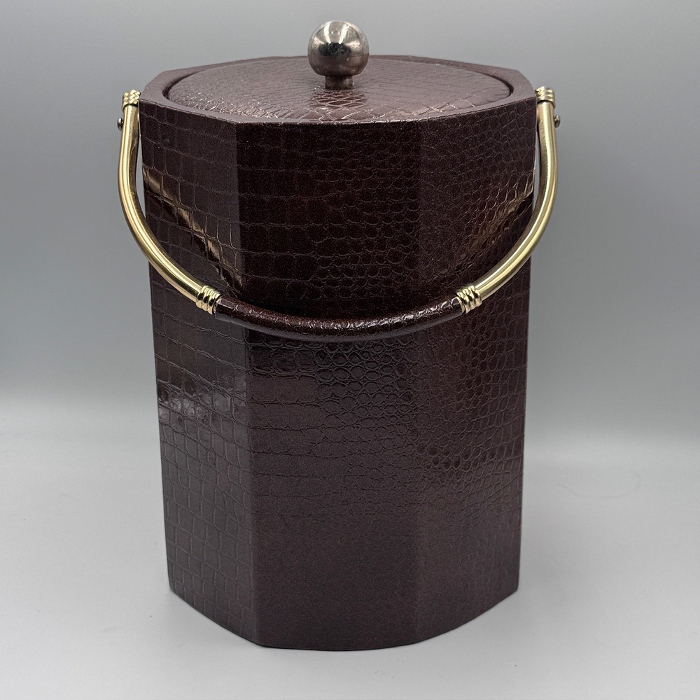 Vintage Shelton-Ware Brown Faux‎ Croc Ice Bucket Mid Century MCM Barware USA